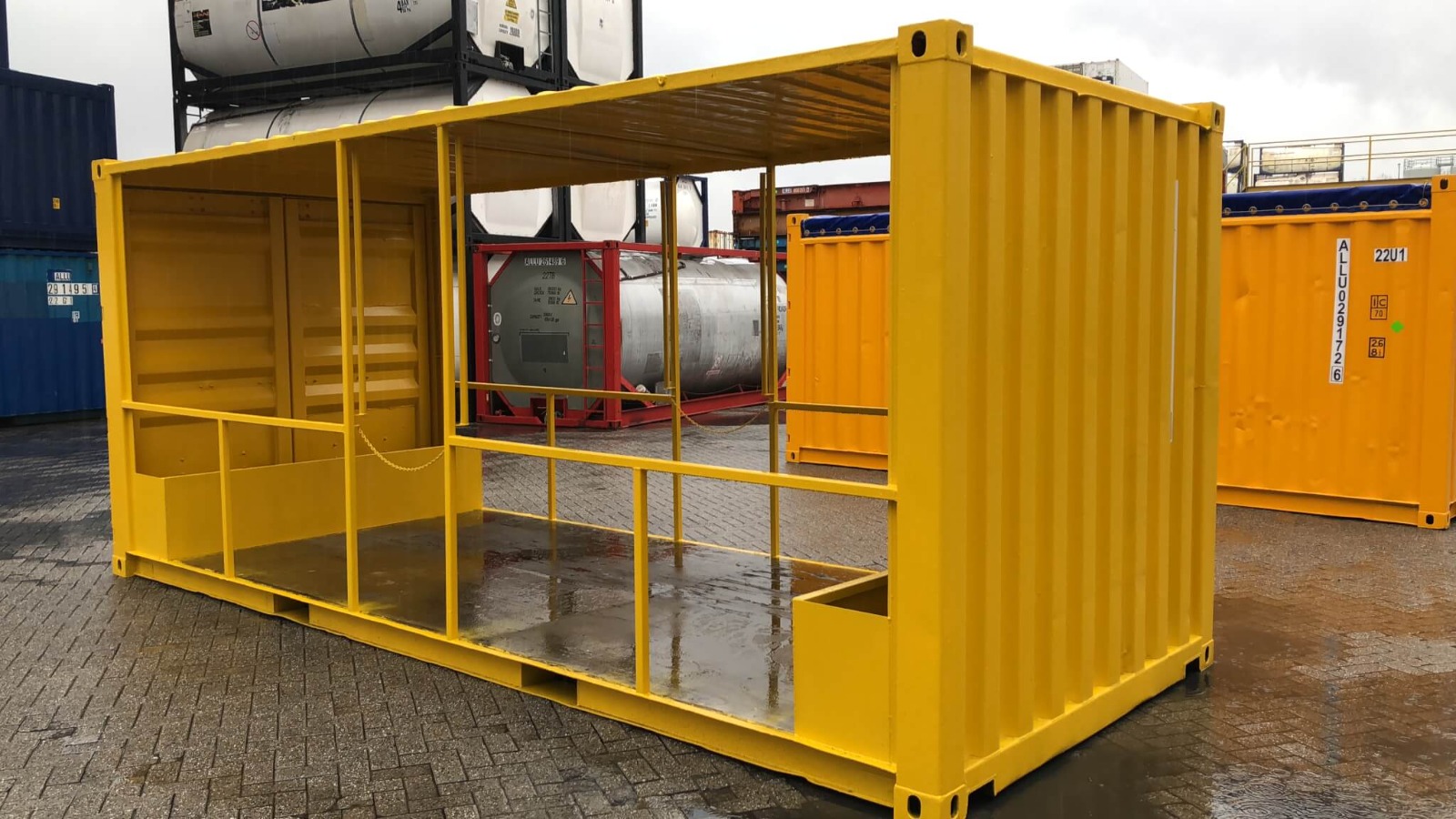 a yellow container with a glass roof